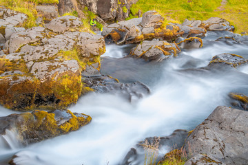 Naklejka na ściany i meble Iceland landscape. Kirkjufellfoss Waterfalls in summer season