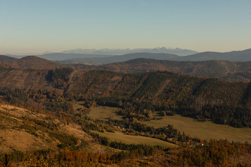 sunny day in the mountains landscape. Autumn scenery