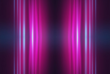 Dark abstract background with neon lines, glow. Bright neon glow.