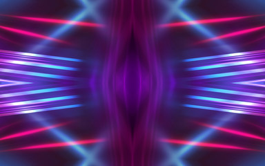 Dark abstract background with neon lines, glow. Bright neon glow.