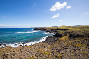 Fototapeta na wymiar The wild coasts of Easter Island. Easter Island, Chile