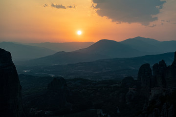 Obraz premium Sonnenuntergang, Meteoraklöster, Thessalien, Griechenland
