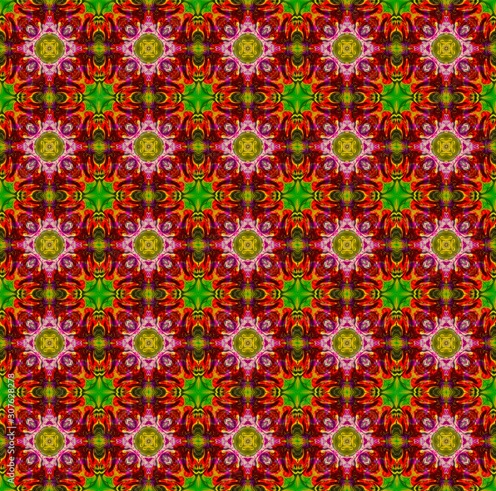 Poster pattern mandala kaleidoscope abstract geometric colorful seamless background . cross repeated square