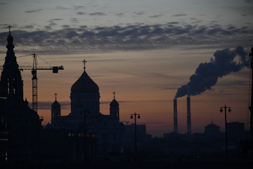 smoke from chimney on background of sky