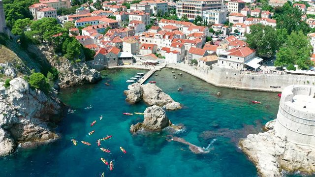 Aerial view of Dubrovnik with kayaks, Croatia.