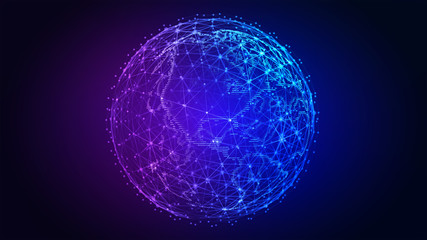 Connection lines Around Earth Globe. Background with Light Effect. Global International Connectivity Background. 3D illustration.