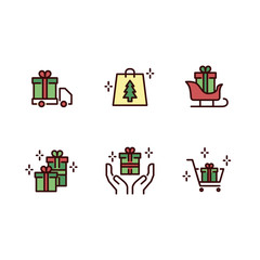 Christmas. New Year's Day. Delivery. Presents. Gifts. - Vector Icon Set