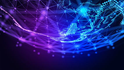 Connection lines Around Earth Globe. Background with Light Effect. Global International Connectivity Background. 3D illustration.