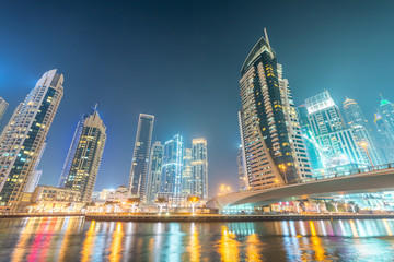 Fototapeta na wymiar Dubai Marina skyline at night, UAE