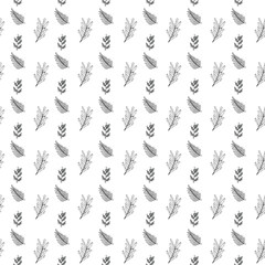 Vector decorative ethnic leaf black and white seamless pattern. Tropical leaves. Plant Leaf Seamless Pattern. Vector Illustration of Nature Spring Background.