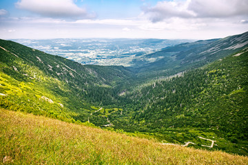 Naklejka na ściany i meble Scenic mountain view from the Kopa mountain in the Sudetes, Poland