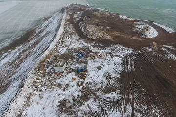 Garbage dump, top view of trash. Landfill.
