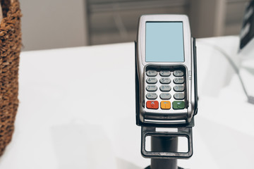 Credit card payment terminal in a shop