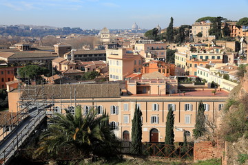 Fototapeta na wymiar Classic Rome - aerial view to old roof buildings and street