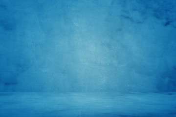 blue grunge texture cement or concrete wall banner, blank  studio background