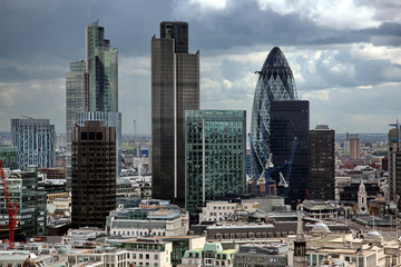 The skyscrapers of London's financial district, UK