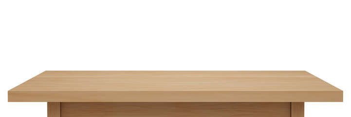 Empty Light wooden table top isolated on white background with clipping path, of free space for your copy and branding. Use as products display montage. Vintage style concept present, 3d illustration