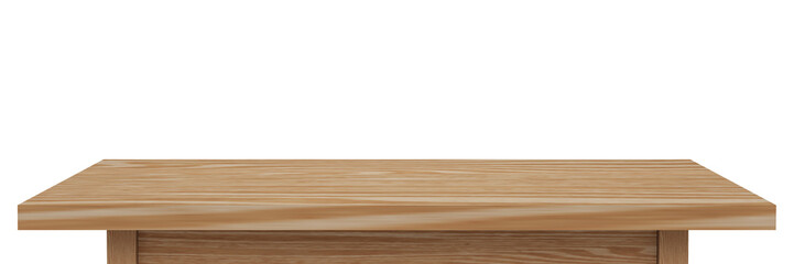 Empty Light wooden table top isolated on white background with clipping path, of free space for your copy and branding. Use as products display montage. Vintage style concept present, 3d illustration