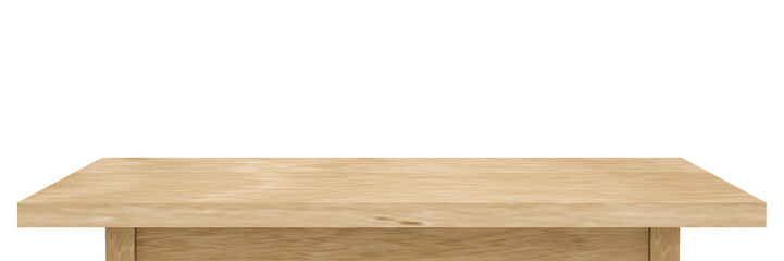 Empty Light wooden table top isolated on white background with clipping path, of free space for your copy and branding. Use as products display montage. Vintage style concept present, 3d illustration