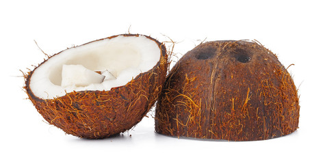 Coco nut halves isolated on white background