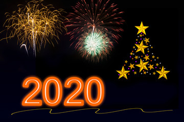 Happy new year 2020 with firework for new year festival background.