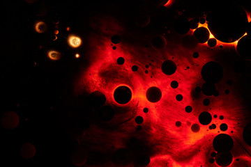 Abstract outer space background. Black red planets and stars, big bang, astrophysics