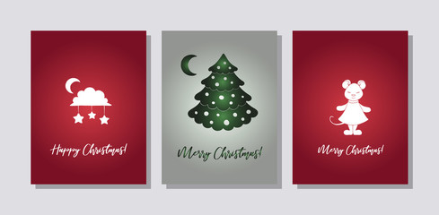 Set of three cards Merry Christmas and Happy New Year