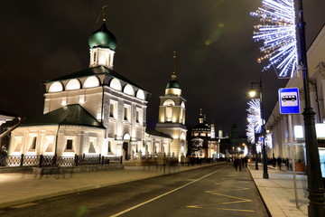 Fototapeta na wymiar Night view of old Cathedral Church Maksima Blazennogo, Moscow, Russia