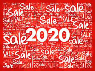 2020 Happy New Year. Christmas Sale word cloud background