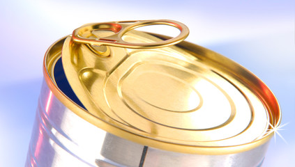 Geoeffnete Blechdose mit Reflexen