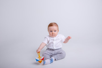 portrait of child smiling isolated on white background