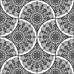 Abstract mandala fish scale seamless pattern. Ornamental tile, mosaic background. Floral patchwork infinity card. Arabic, Indian, ottoman motifs. Vector illustration.   