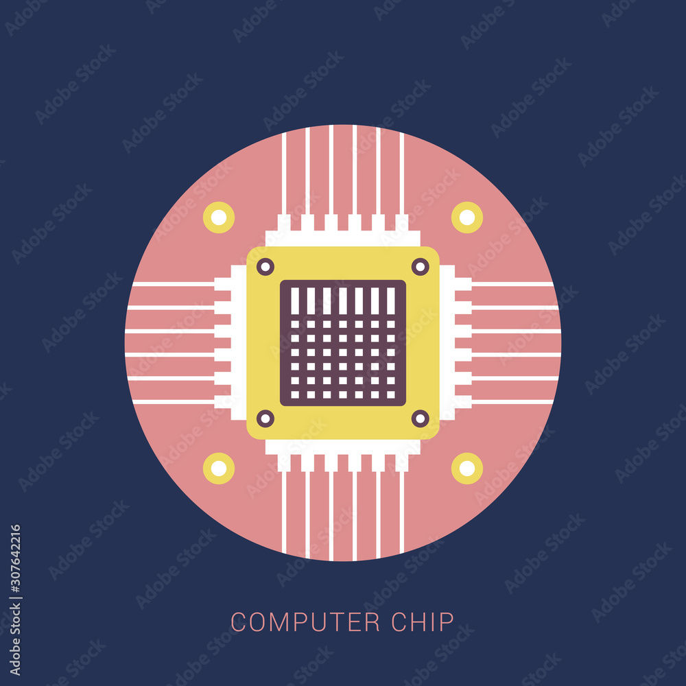 Aufkleber flat style icon computer processor with microcircuits. minimal flat icon