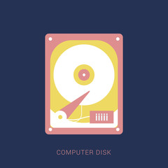 Flat hard drive disk icon for web. Minimal flat icon