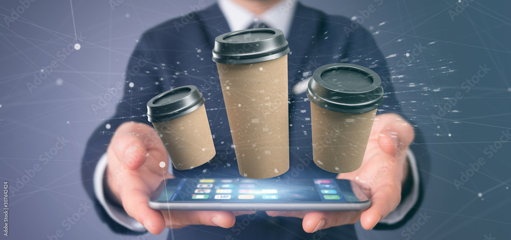 Aufkleber group of cardbox coffee cup with connection 3d rendering