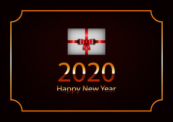 Happy New Year 2020 gift box on red background for celebration, illustration