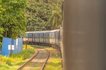 Images from the Interior of the second category train car in Sri Lanka from Colombo to Matara. Colombo, Sri Lanka.