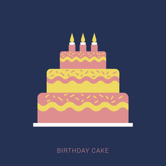 Playful birthday cake with candle. Minimal flat icon