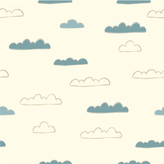 Cute Cloud seamless Pattern. Scandinavian Hand Drawn Style. Rainy Day. Dotted Background