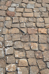 Garden patio in backyard stone. Brick pavers. Design texture. Top