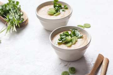 Obraz na płótnie Canvas Potato leek soup, healthy vegan meal