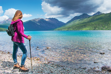 hiking in Banff National Park with copy space
