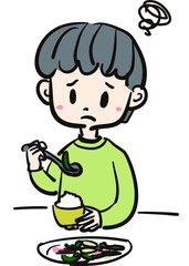 嫌いなものを食べる男の子のイラスト