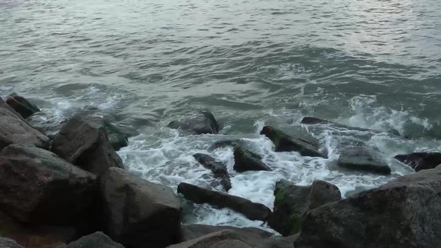 Rock jetty at Point Judith Harbor, Rhode Island
