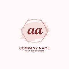 Initial AA handwriting Logo, and Brush and hexagon lines template