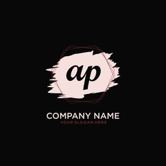 Initial AP handwriting Logo, and Brush and hexagon lines template