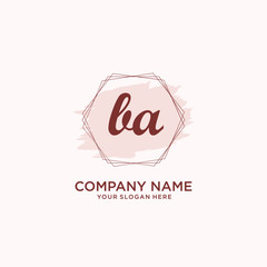 Initial BA handwriting Logo, and Brush and hexagon lines template