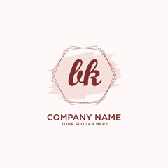 Initial BK handwriting Logo, and Brush and hexagon lines template