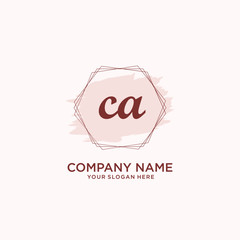 Initial CA handwriting Logo, and Brush and hexagon lines template