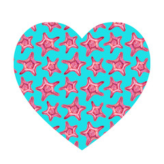 Heart shaped background with starfish.